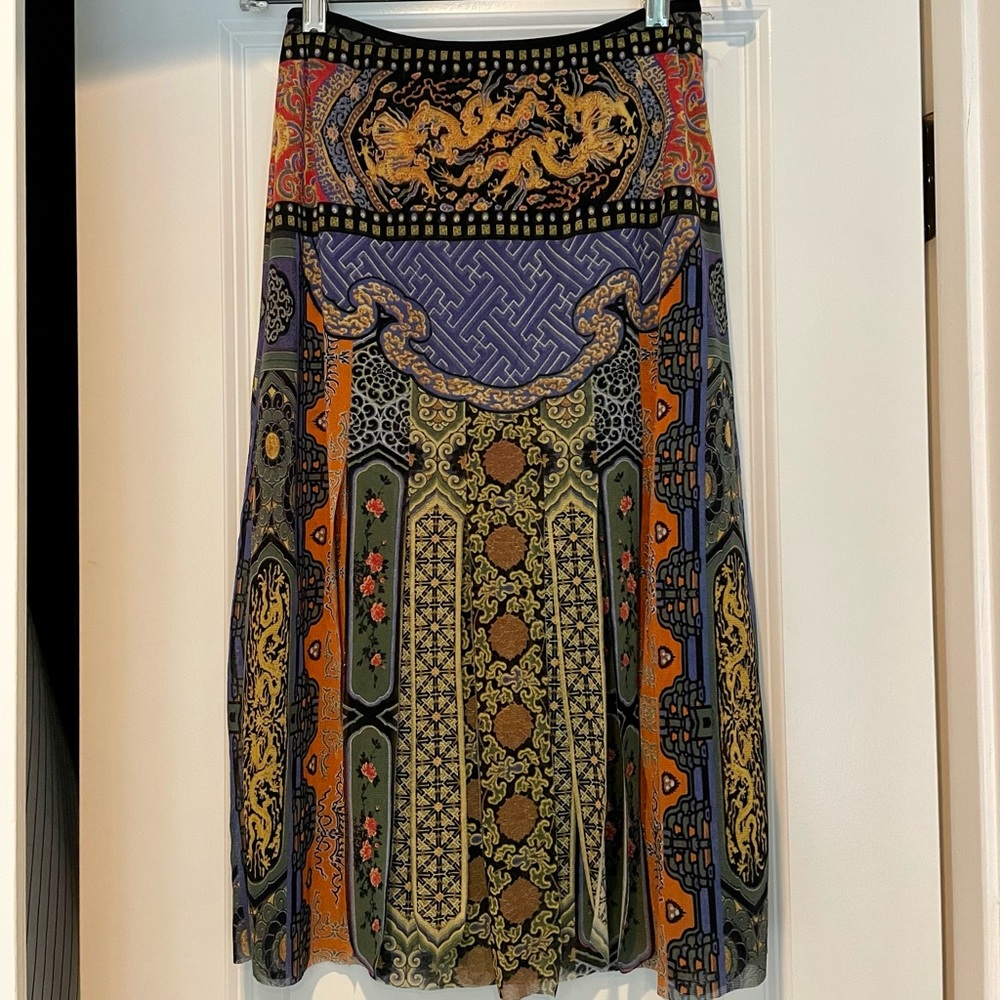 ~Vivienne Tam~ dragon floral Chinese writing mesh 90’s skirt SZ 0 (XS - S)
